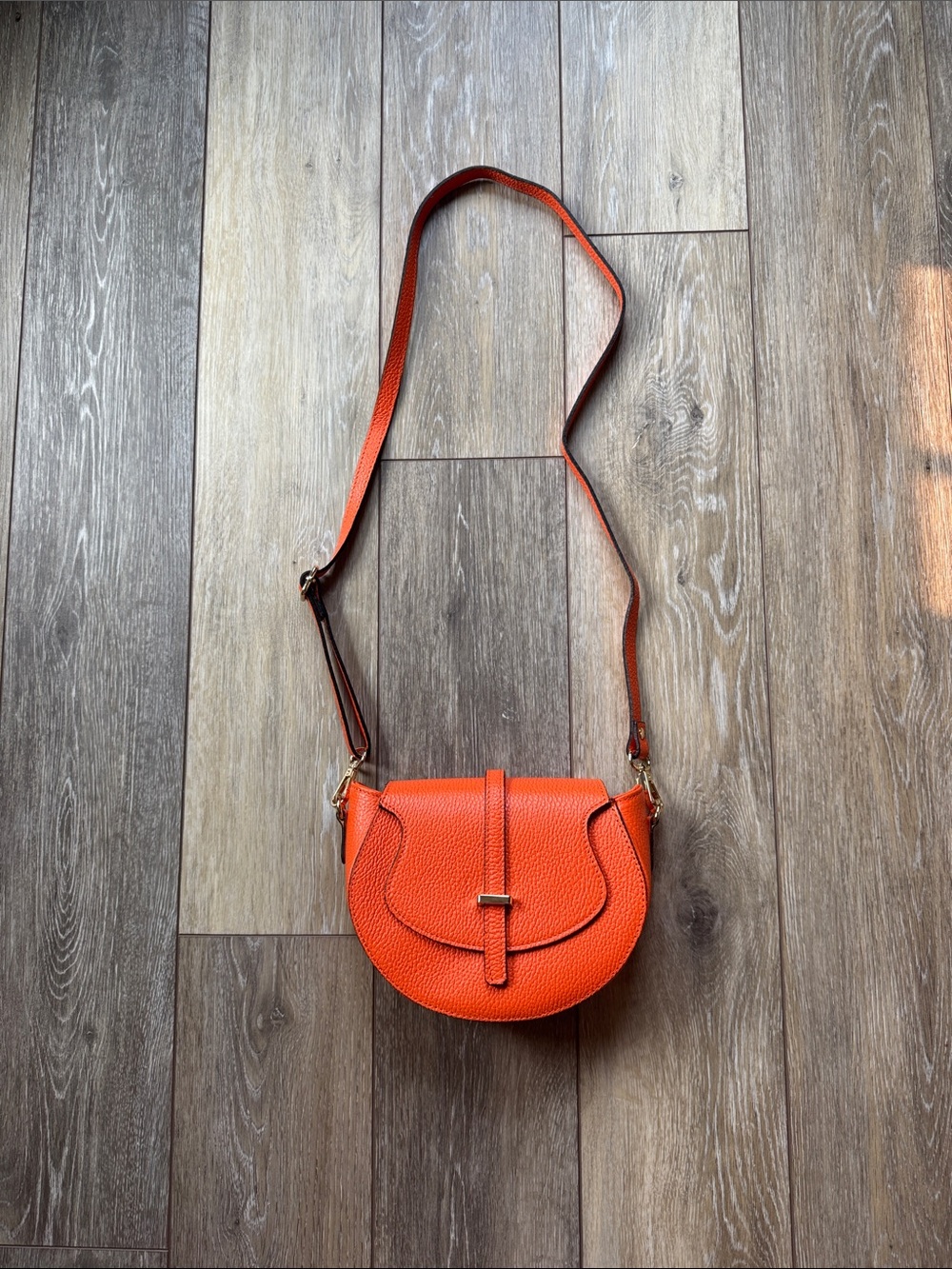 Orange Leather Crossbody Saddle Bag